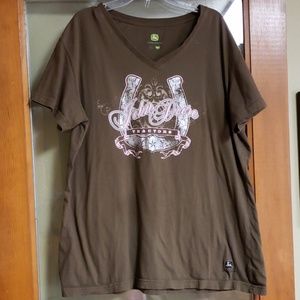 Brown John Deere v-neck tshirt